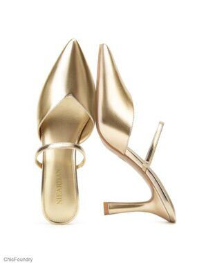 Women's Faux Leather Pointed Toe Stiletto Mule Heels Slip-On Dress Party